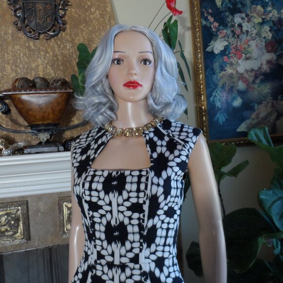 Lela Rose Black & White Print Sheath Dress Size 2 - Picture 4 of 16
